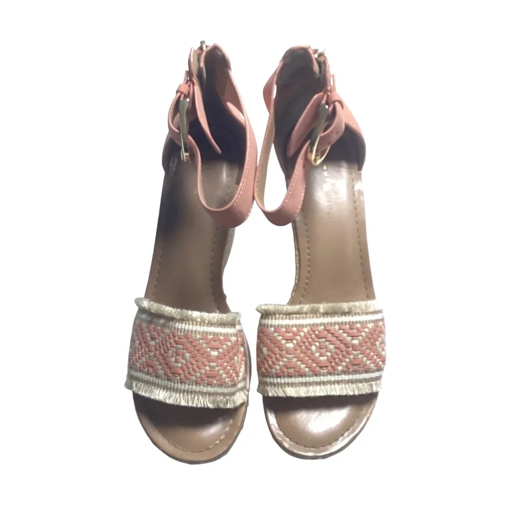 Tommy Hilfiger Espadrille Wedge Sandals Women Size 7.5M Pink Boho Platform Heel